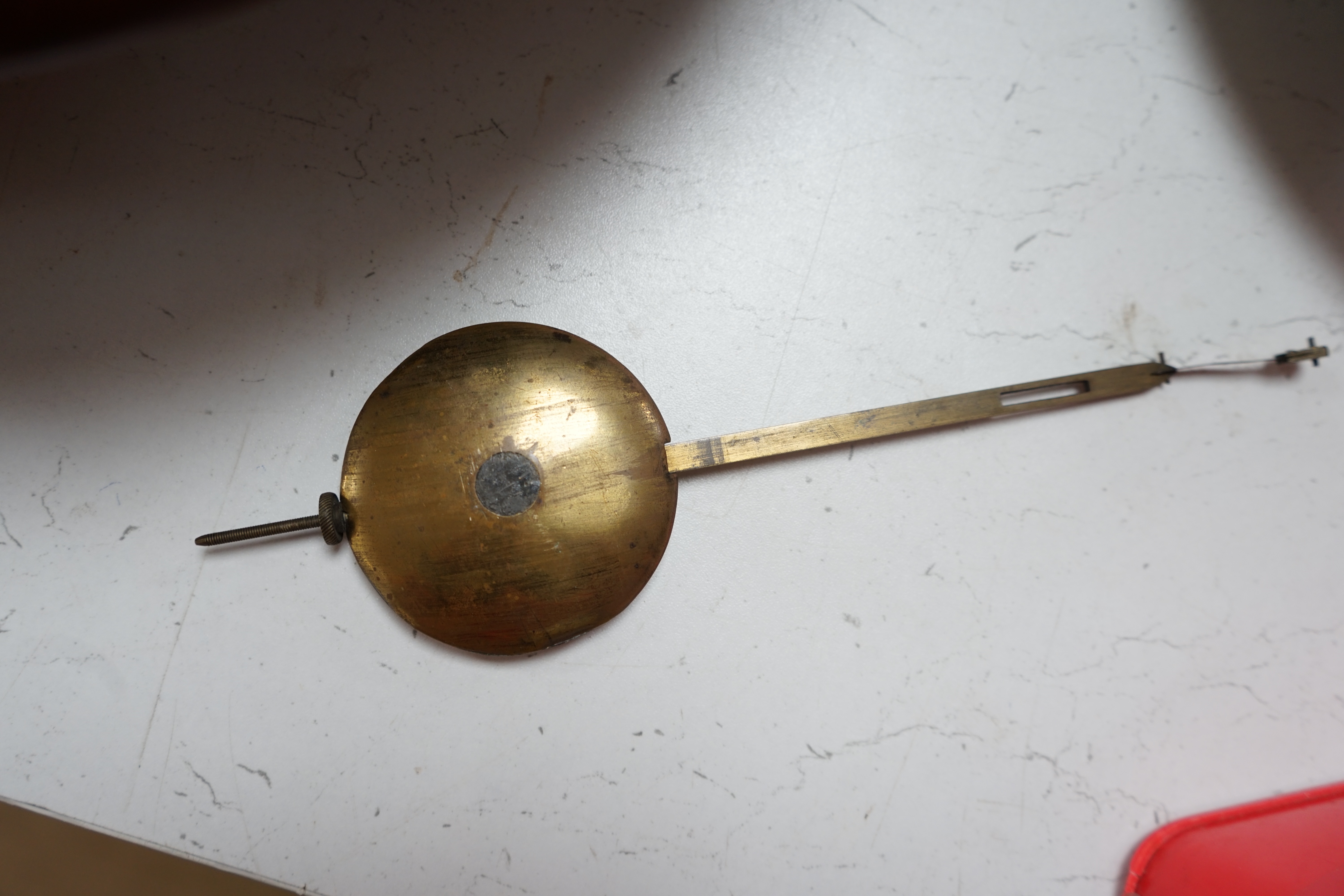 A Victorian mahogany wall clock with pendulum, single fusee movement, 39cm diameter. Condition - fair to good, not tested